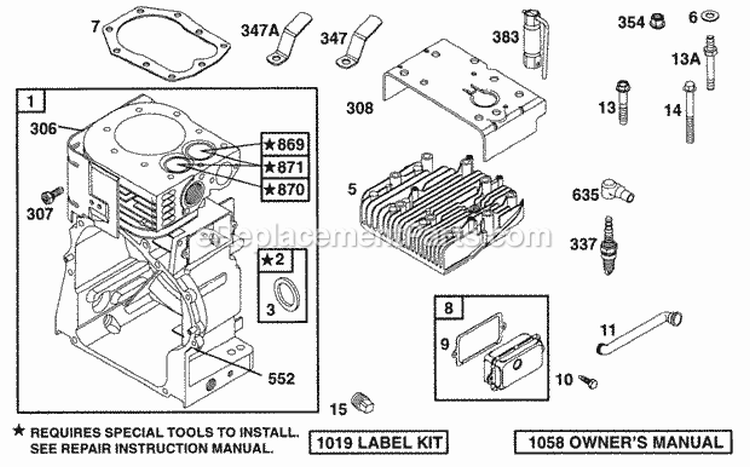 Cylinder Head Diagram and Parts List for 194412-0112-99  Briggs and Stratton Engine